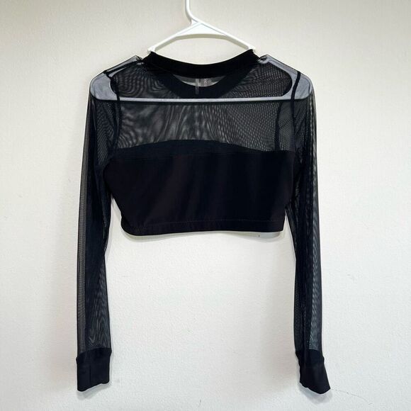 Norma Kamali Black Mesh Long Sleeve Jersey Crop Top Medium - Picture 4 of 6